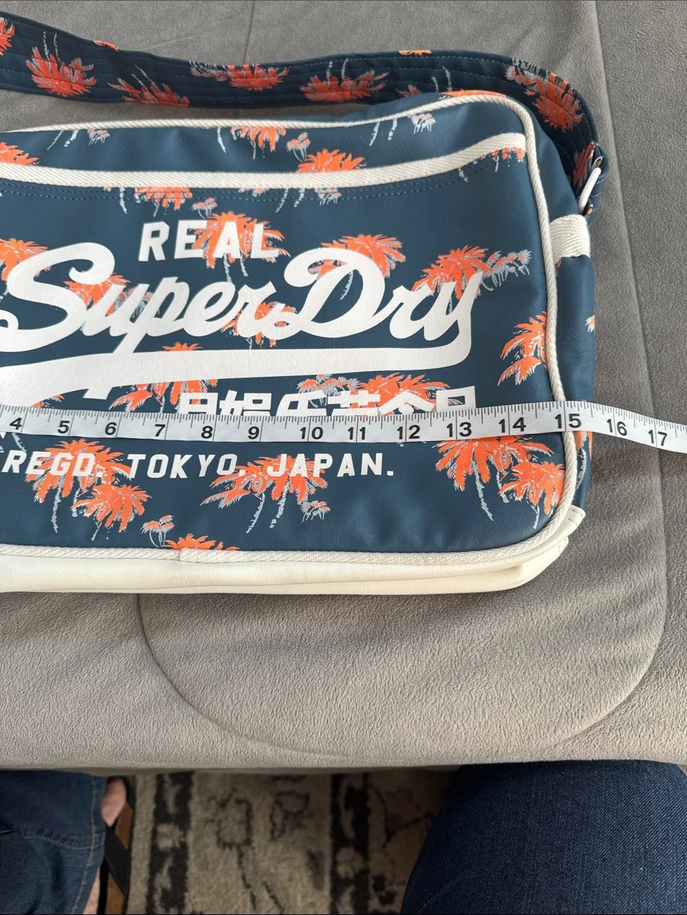 Superdry Navy and Orange Palm Print Crossbody/shoulder laptop travel bag